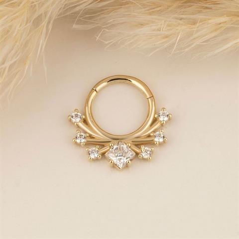 14 Ayar Altın Kare Taşlı Minimal Halka Piercing