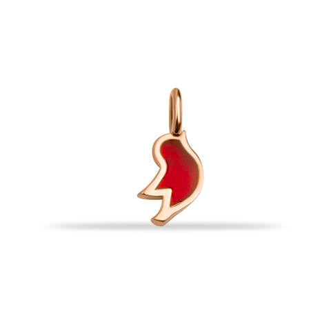 14 Ayar Altın Kırmızı Mineli Kuş Motifli Minimal Charm