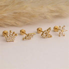 Dianora Piercing-14 Ayar Altın Markis Taşlı Çiçek Helix Kıkırdak Piercing-Helix Piercing-6-Milagron.com