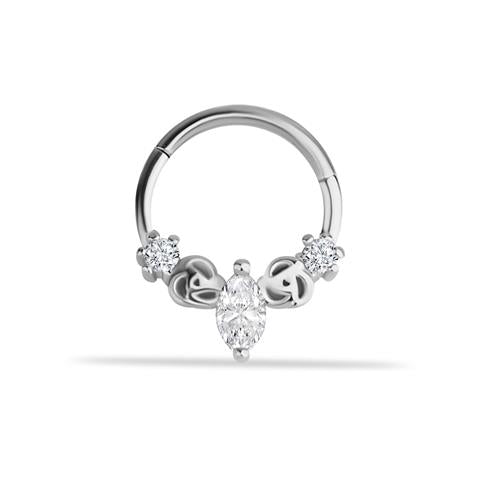 14 Ayar Altın Markis Taşlı Gül Motifli Minimal Halka Piercing