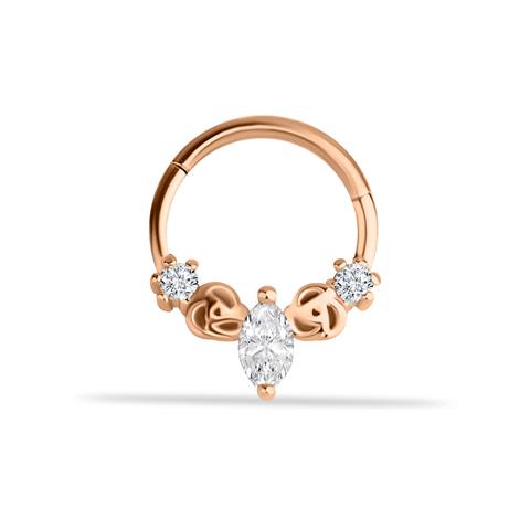 14 Ayar Altın Markis Taşlı Gül Motifli Minimal Halka Piercing