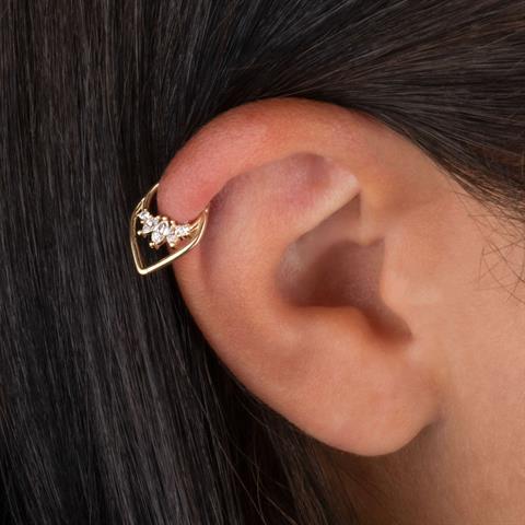 14 Ayar Altın Markis Taşlı Köşeli Minimal Halka Piercing