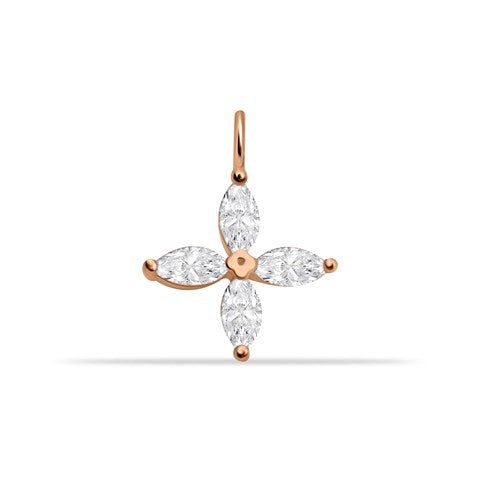 14 Ayar Altın Markiz Taşlı Çiçek Minimal Charm