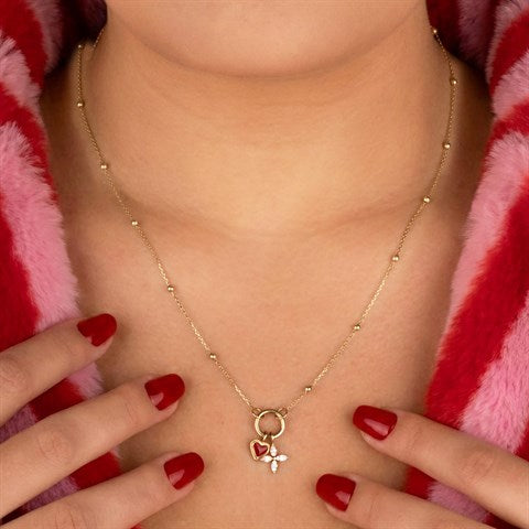 14 Ayar Altın Markiz Taşlı Çiçek Minimal Charm