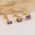 Dianora Piercing-14 Ayar Altın Mor Taşlı Minimal Tragus Piercing-Tragus Piercing-5-Milagron.com