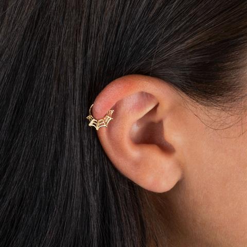 14 Ayar Altın Örümcek Ağı Motifli Minimal Halka Piercing