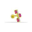 Dianora Piercing-14 Ayar Altın Pembe Baget Taşlı Minimal Tragus Piercing-Tragus Piercing-1-Milagron.com