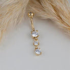 14 Ayar Altın Sallantılı Üç Taşlı Göbek Piercing