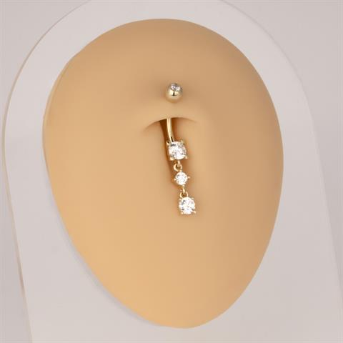 14 Ayar Altın Sallantılı Üç Taşlı Göbek Piercing