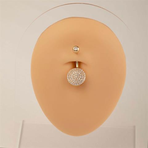 14 Ayar Altın Sıra Taşlı Daire Göbek Piercing
