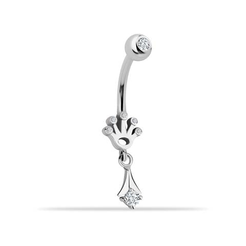 14 Ayar Altın Taç Ve Zarafet İğnesi Sallantılı Göbek Piercing
