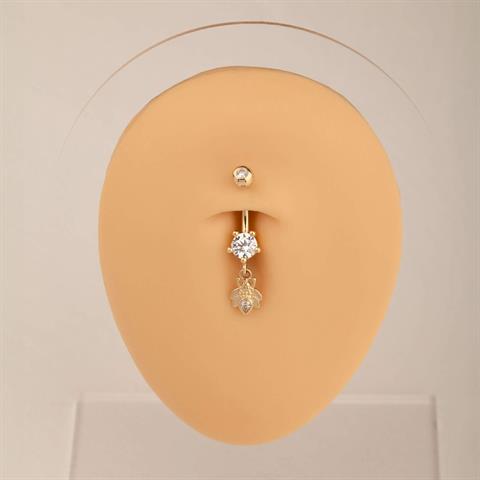 14 Ayar Altın Taşlı Arı Sallantılı Göbek Piercing