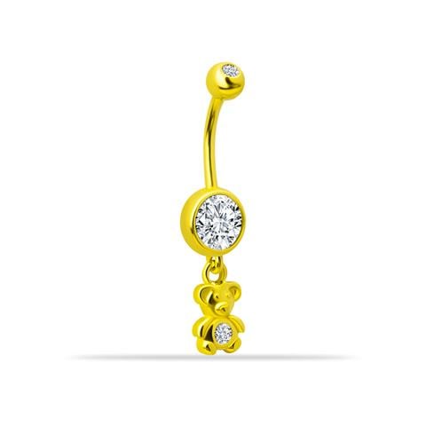 14 Ayar Altın Taşlı Ayıcık Motifli Sallantılı Göbek Piercing