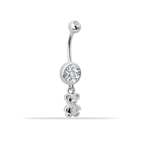 14 Ayar Altın Taşlı Ayıcık Motifli Sallantılı Göbek Piercing