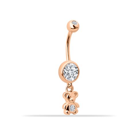 14 Ayar Altın Taşlı Ayıcık Motifli Sallantılı Göbek Piercing