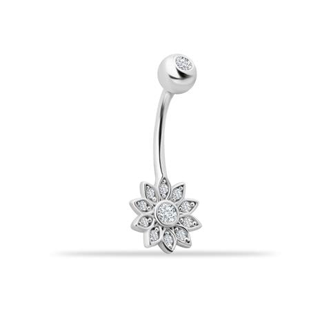 14 Ayar Altın Taşlı Çiçek Motifli Göbek Piercing - 3