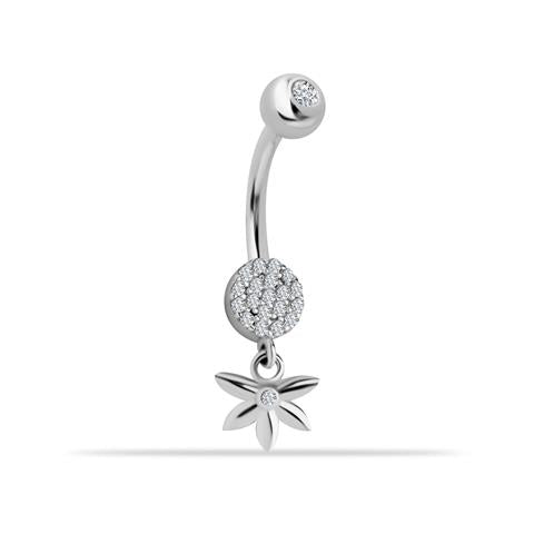 14 Ayar Altın Taşlı Çiçek Sallantılı Göbek Piercing