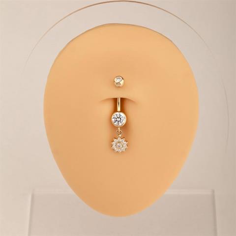 14 Ayar Altın Taşlı Çiçek Sallantılı Göbek Piercing