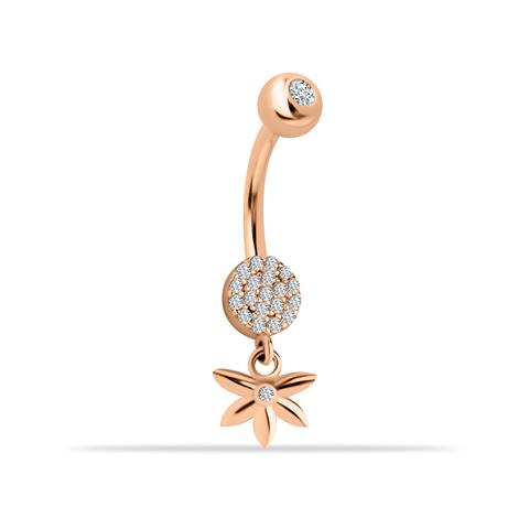 14 Ayar Altın Taşlı Çiçek Sallantılı Göbek Piercing