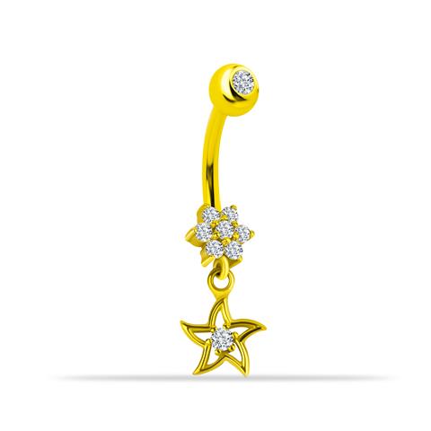 14 Ayar Altın Taşlı Çiçek Ve Yıldız Sallantılı Göbek Piercing