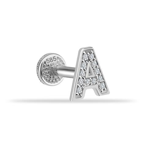 Dianora Piercing-14 Ayar Altın Taşlı Düz A Harfi Tragus Piercing-Tragus Piercing-3-Milagron.com