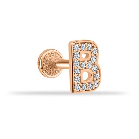 Dianora Piercing-14 Ayar Altın Taşlı Düz B Harfi Tragus Piercing-Tragus Piercing-2-Milagron.com