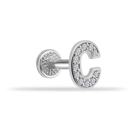 Dianora Piercing-14 Ayar Altın Taşlı Düz C Harfi Tragus Piercing-Tragus Piercing-3-Milagron.com