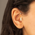 Dianora Piercing-14 Ayar Altın Taşlı Düz E Harfi Tragus Piercing-Tragus Piercing-4-Milagron.com