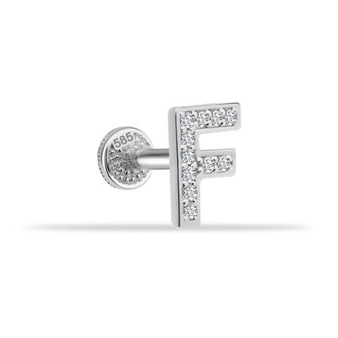 Dianora Piercing-14 Ayar Altın Taşlı Düz F Harfi Tragus Piercing-Tragus Piercing-3-Milagron.com