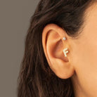 Dianora Piercing-14 Ayar Altın Taşlı Düz F Harfi Tragus Piercing-Tragus Piercing-4-Milagron.com