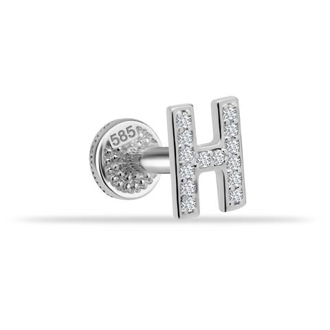 Dianora Piercing-14 Ayar Altın Taşlı Düz H Harfi Tragus Piercing-Tragus Piercing-3-Milagron.com
