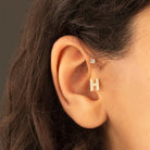 Dianora Piercing-14 Ayar Altın Taşlı Düz H Harfi Tragus Piercing-Tragus Piercing-4-Milagron.com