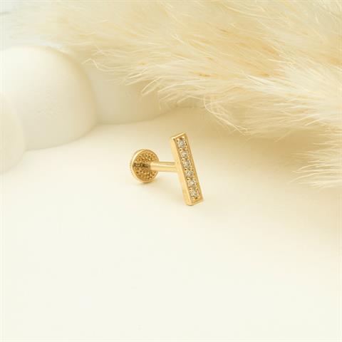 Dianora Piercing-14 Ayar Altın Taşlı Düz I Harfi Tragus Piercing-Tragus Piercing-5-Milagron.com