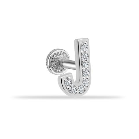 Dianora Piercing-14 Ayar Altın Taşlı Düz J Harfi Tragus Piercing-Tragus Piercing-2-Milagron.com