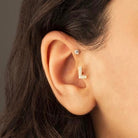 Dianora Piercing-14 Ayar Altın Taşlı Düz L Harfi Tragus Piercing-Tragus Piercing-4-Milagron.com