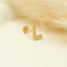 Dianora Piercing-14 Ayar Altın Taşlı Düz L Harfi Tragus Piercing-Tragus Piercing-5-Milagron.com