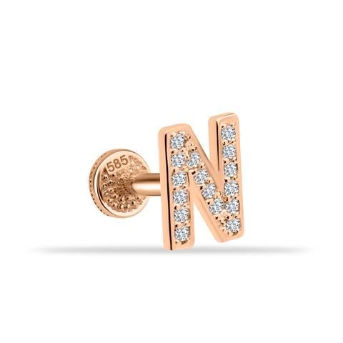 Dianora Piercing-14 Ayar Altın Taşlı Düz N Harfi Tragus Piercing-Tragus Piercing-3-Milagron.com