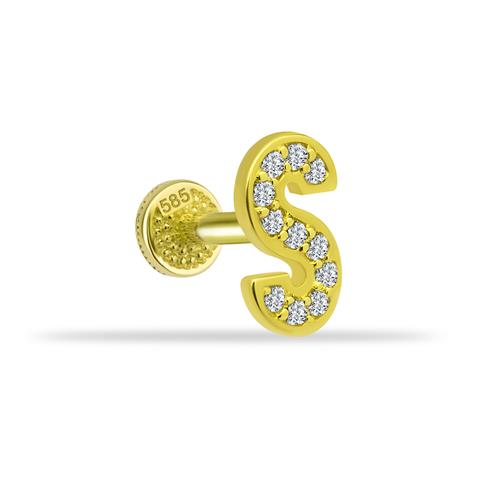 Dianora Piercing-14 Ayar Altın Taşlı Düz S Harfi Tragus Piercing-Taşlı Düz Harf Tragus Piercing-1-Milagron.com