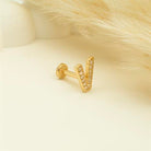 Dianora Piercing-14 Ayar Altın Taşlı Düz V Harfi Tragus Piercing-Tragus Piercing-5-Milagron.com
