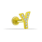 Dianora Piercing-14 Ayar Altın Taşlı Düz Y Harfi Tragus Piercing-Tragus Piercing-1-Milagron.com