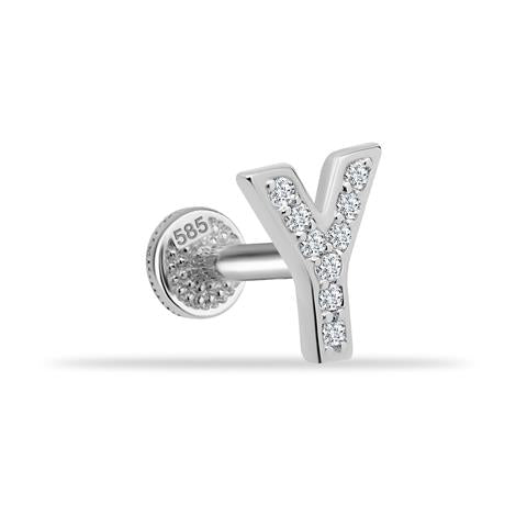 Dianora Piercing-14 Ayar Altın Taşlı Düz Y Harfi Tragus Piercing-Tragus Piercing-3-Milagron.com