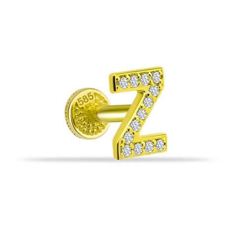 Dianora Piercing-14 Ayar Altın Taşlı Düz Z Harfi Tragus Piercing-Tragus Piercing-1-Milagron.com