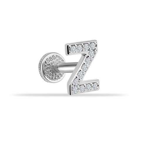 Dianora Piercing-14 Ayar Altın Taşlı Düz Z Harfi Tragus Piercing-Tragus Piercing-3-Milagron.com