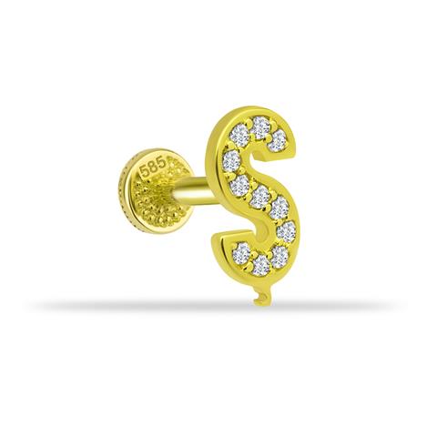 Dianora Piercing-14 Ayar Altın Taşlı Düz ş Harfi Tragus Piercing-Taşlı Düz Harf Tragus Piercing-1-Milagron.com