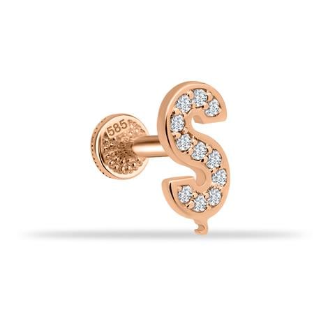 Dianora Piercing-14 Ayar Altın Taşlı Düz ş Harfi Tragus Piercing-Taşlı Düz Harf Tragus Piercing-25-Milagron.com