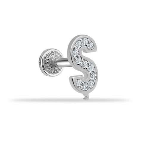 Dianora Piercing-14 Ayar Altın Taşlı Düz ş Harfi Tragus Piercing-Taşlı Düz Harf Tragus Piercing-31-Milagron.com
