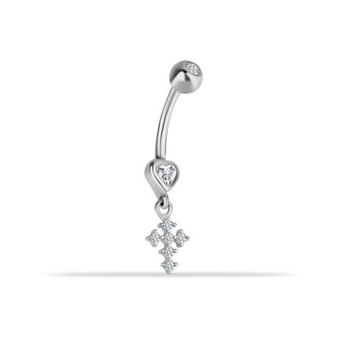 14 Ayar Altın Taşlı Haç Motifli Sallantılı Göbek Piercing