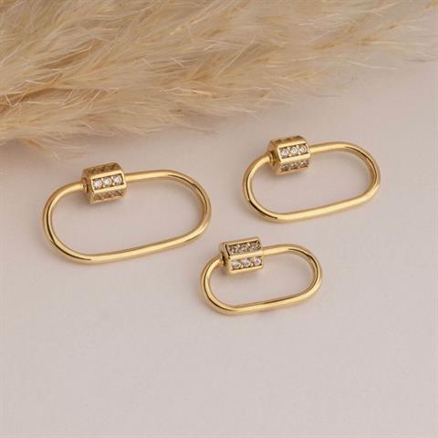 14 Ayar Altın Taşlı İnce Charm Kilidi Carabiner - 4