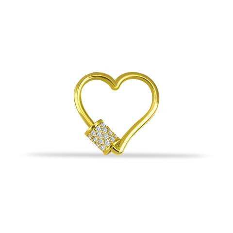 14 Ayar Altın Taşlı Kalp Charm Kilidi Carabiner