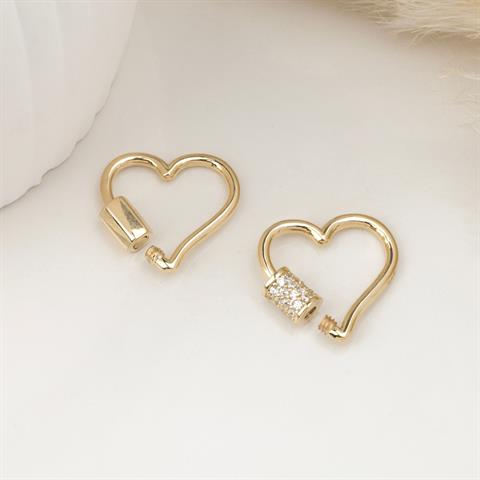 14 Ayar Altın Taşlı Kalp Charm Kilidi Carabiner